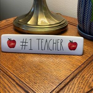 Rae Dunn White #1 Teacher Desk Plaque with Red Apples